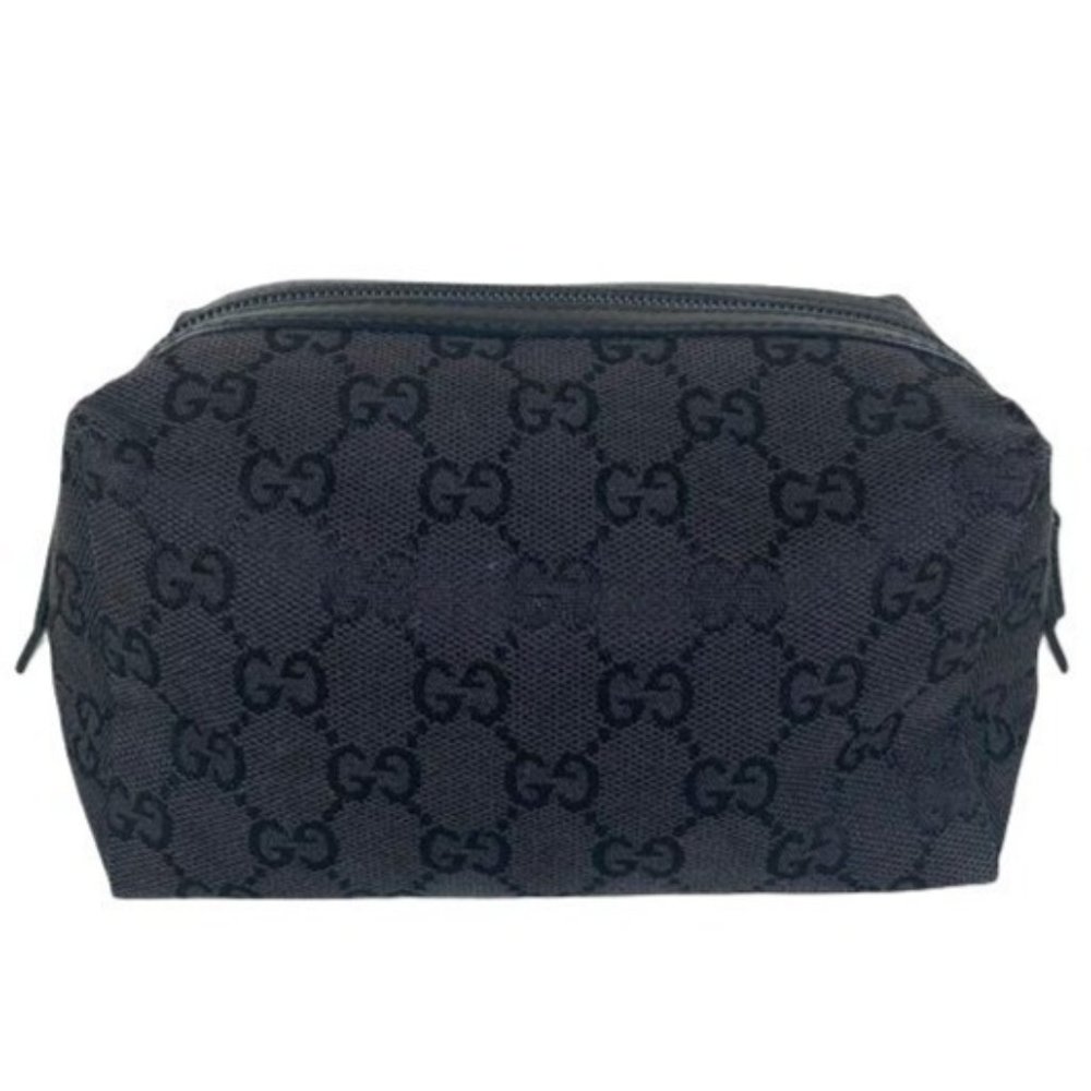 Authentic Gucci Clutch Bag Black Canvas Used GG Purse Vintage On Sale